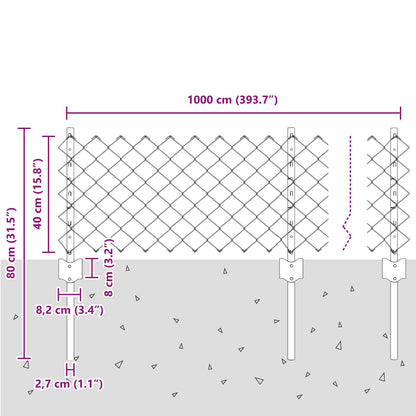 Chainlink Fence with Post 10 x 0.4 m PVC-Coated Steel Grey Mesh