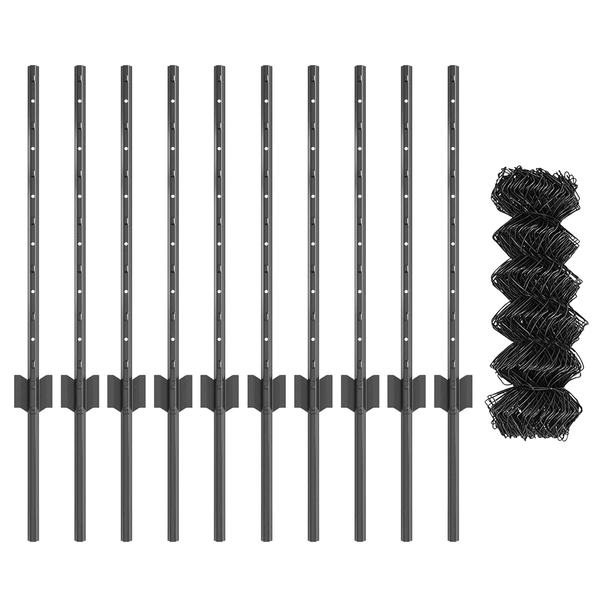 Chainlink Fence with Post 10 x 0.6 m PVC-Coated Steel Grey Mesh