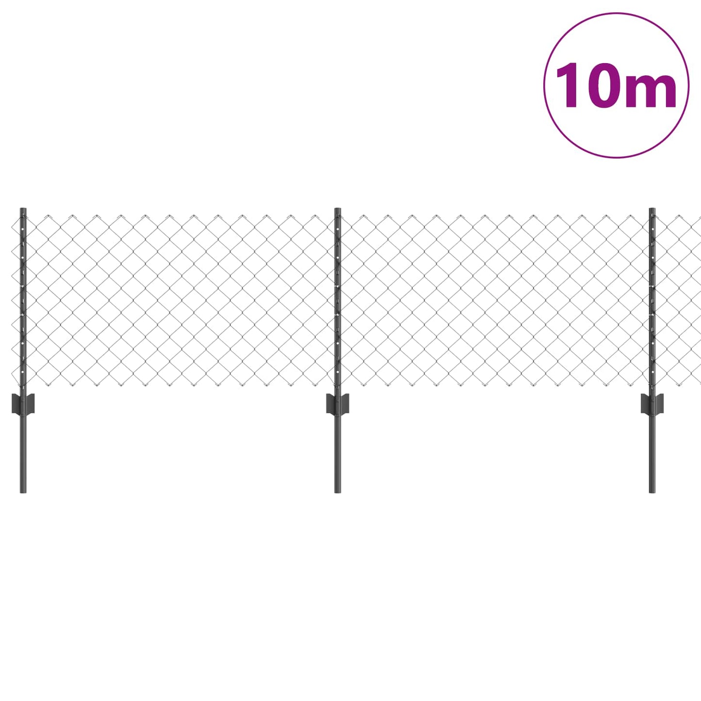 Chain Link Fence with Post 10 x 0.6 m (W x H) PVC-Coated Steel