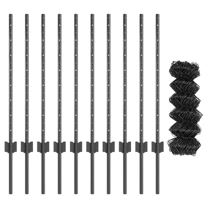 Chainlink Fence with Post 10 x 0.8 m PVC-Coated Steel Grey Mesh