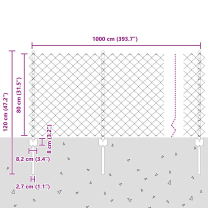 Chainlink Fence with Post 10 x 0.8 m PVC-Coated Steel Grey Mesh