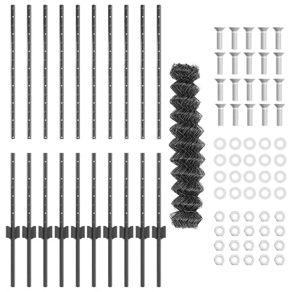 Chainlink Fence with Post 10 x 1 m PVC-Coated Steel Grey Mesh