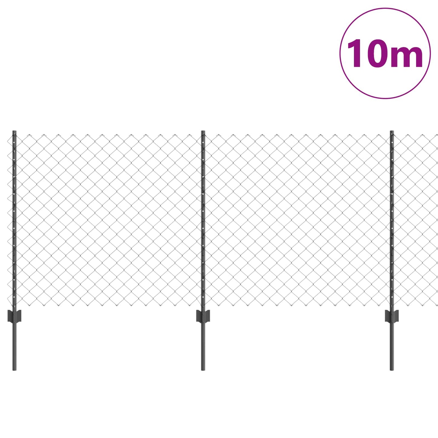 Chainlink Fence with Post 10 x 1 m PVC-Coated Steel Grey Mesh