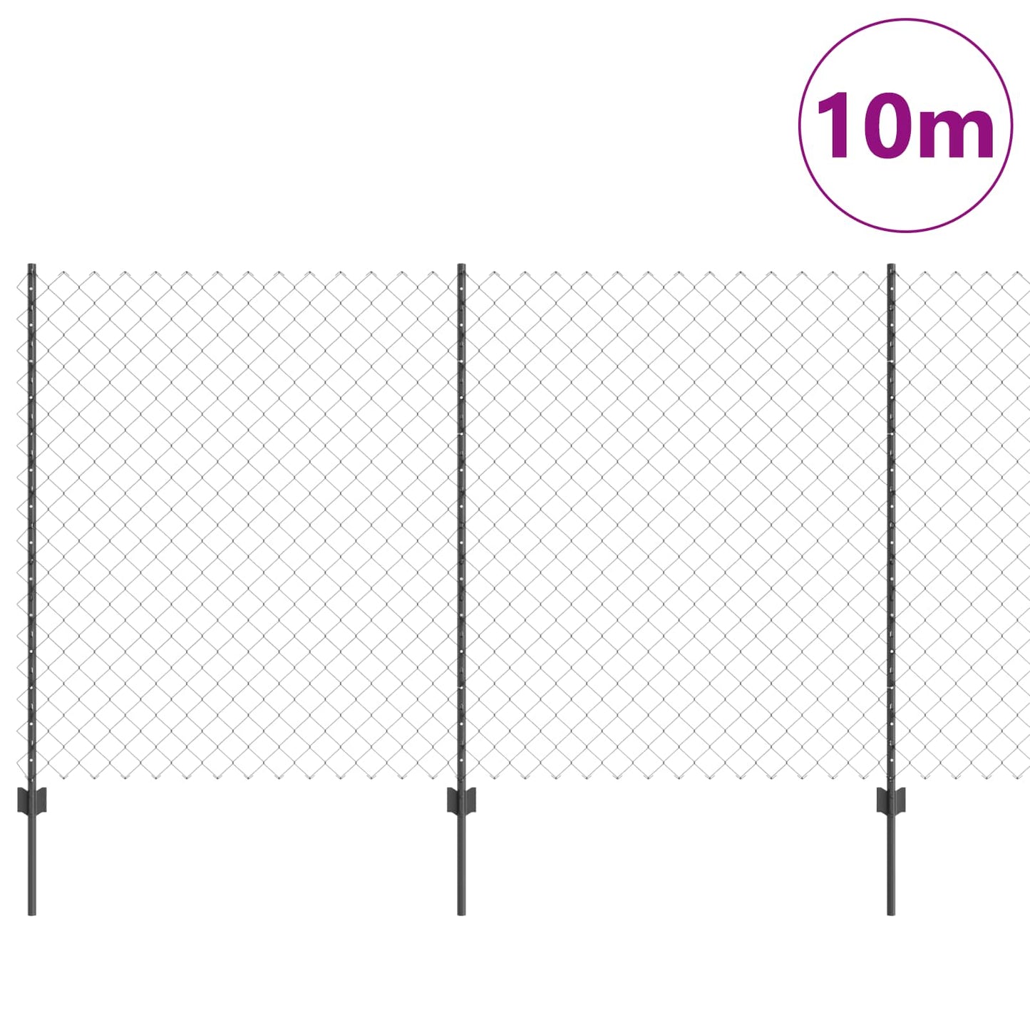 Chainlink Fence with Post 10 x 1.4 m PVC-Coated Steel Grey Mesh
