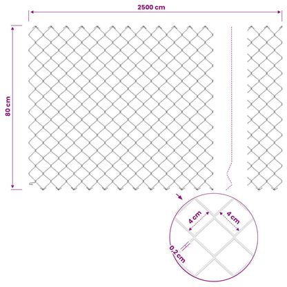 Chainlink Fence with Post 25 x 0.8 m PVC-Coated Steel Grey Mesh