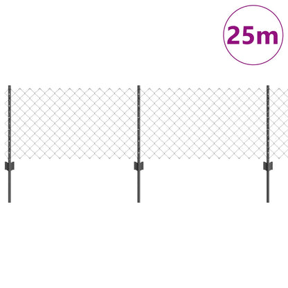 Chainlink Fence with Post 25 x 0.6 m PVC-Coated Steel Grey Mesh