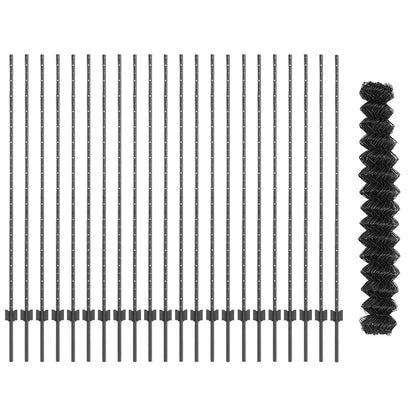 Chainlink Fence with Post 25 x 1.6 m PVC-Coated Steel Grey Mesh