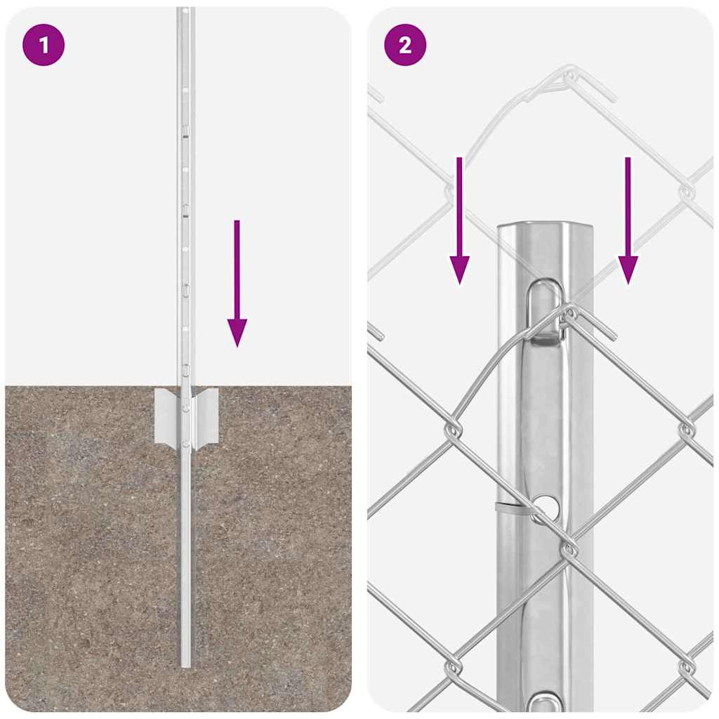 Fence with Post Silver 0.4 x 10 m Steel