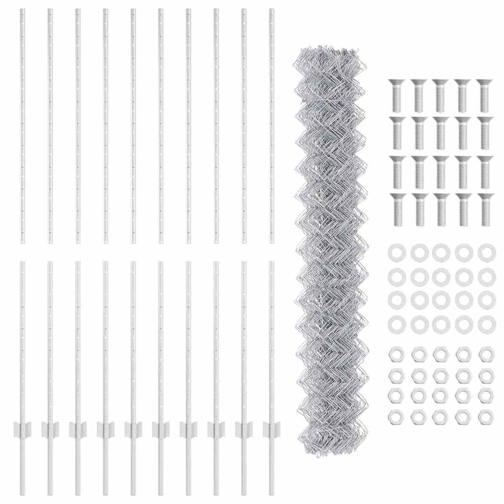 Fence with Post Silver 1.5 x 10 m Steel