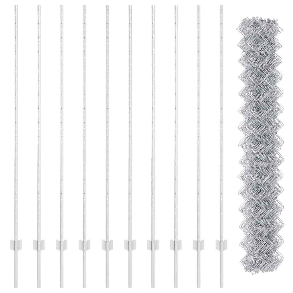 Fence with Post Silver 1.6 x 10 m Steel