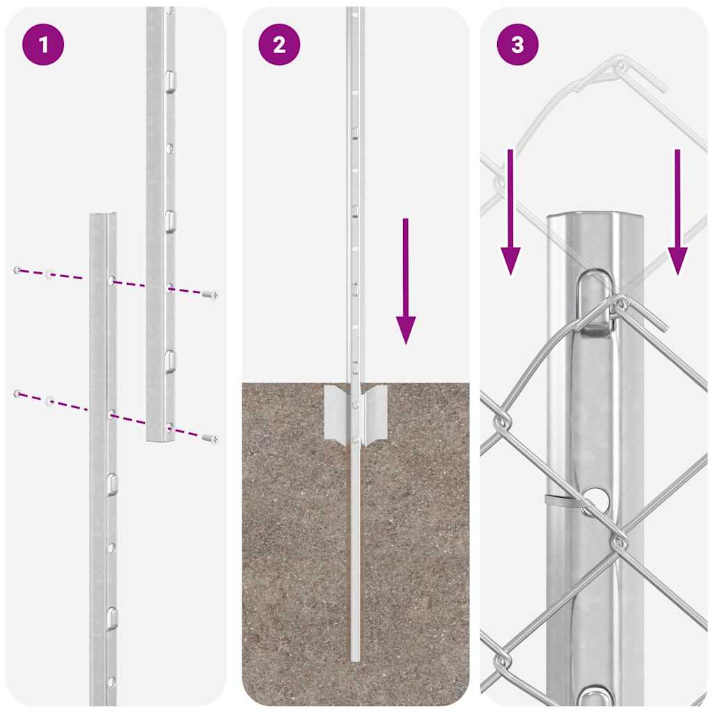 Fence with Post Silver 1.6 x 10 m Steel