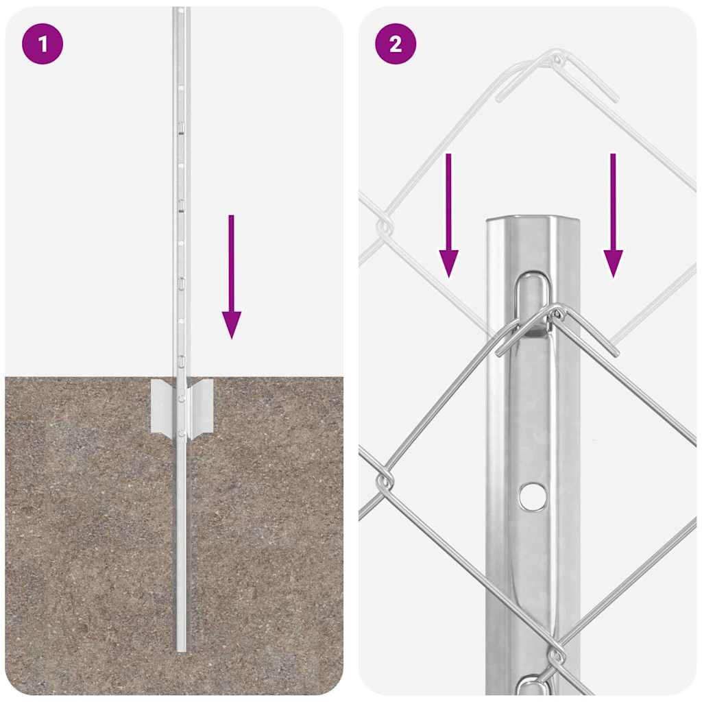 Fence with Post Silver 0.4 x 10 m Steel