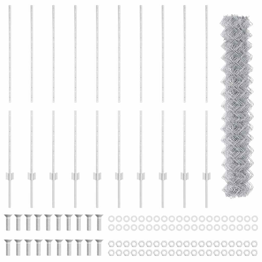 Fence with Post Silver 1.4 x 10 m Steel