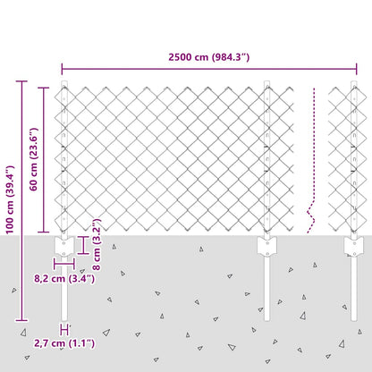 Chainlink Fence with Post 25 x 0.6 m Galvanised Steel Silver