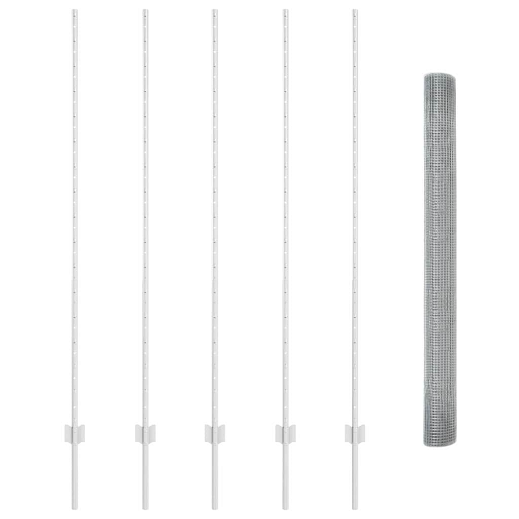 Fence with Post Silver 1.6 x 10 m Steel