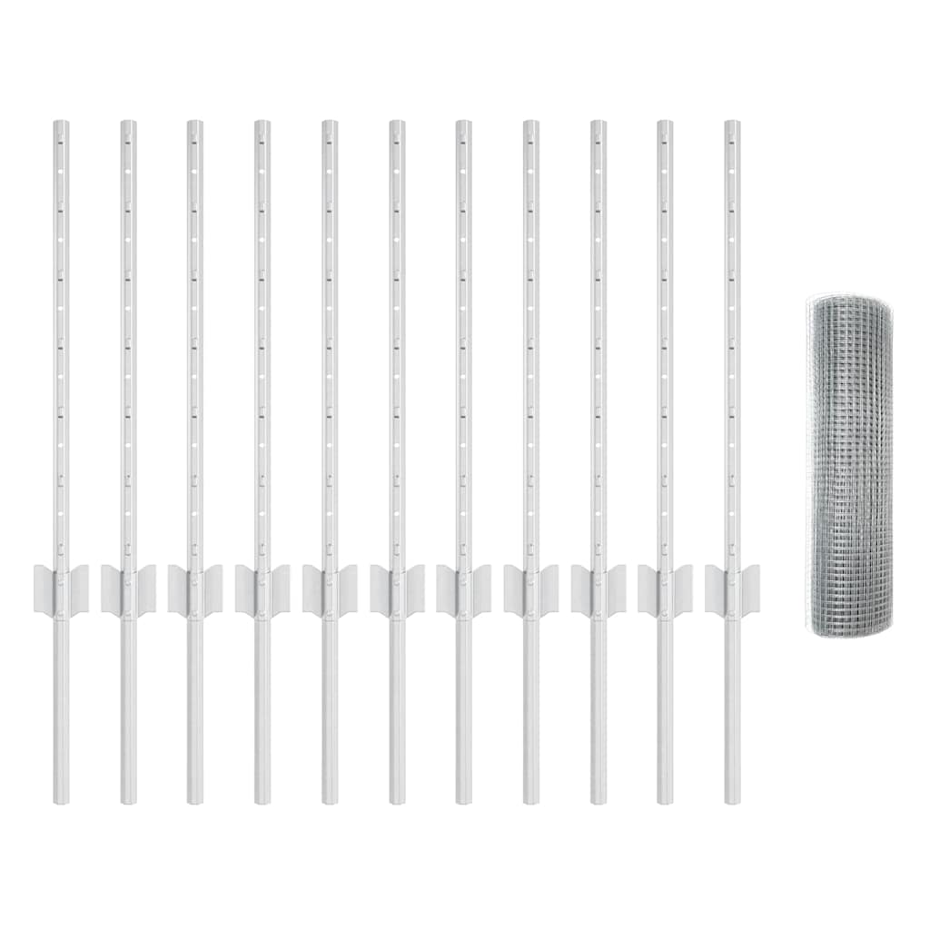 Fence with Post Silver 0.6 x 25 m Steel