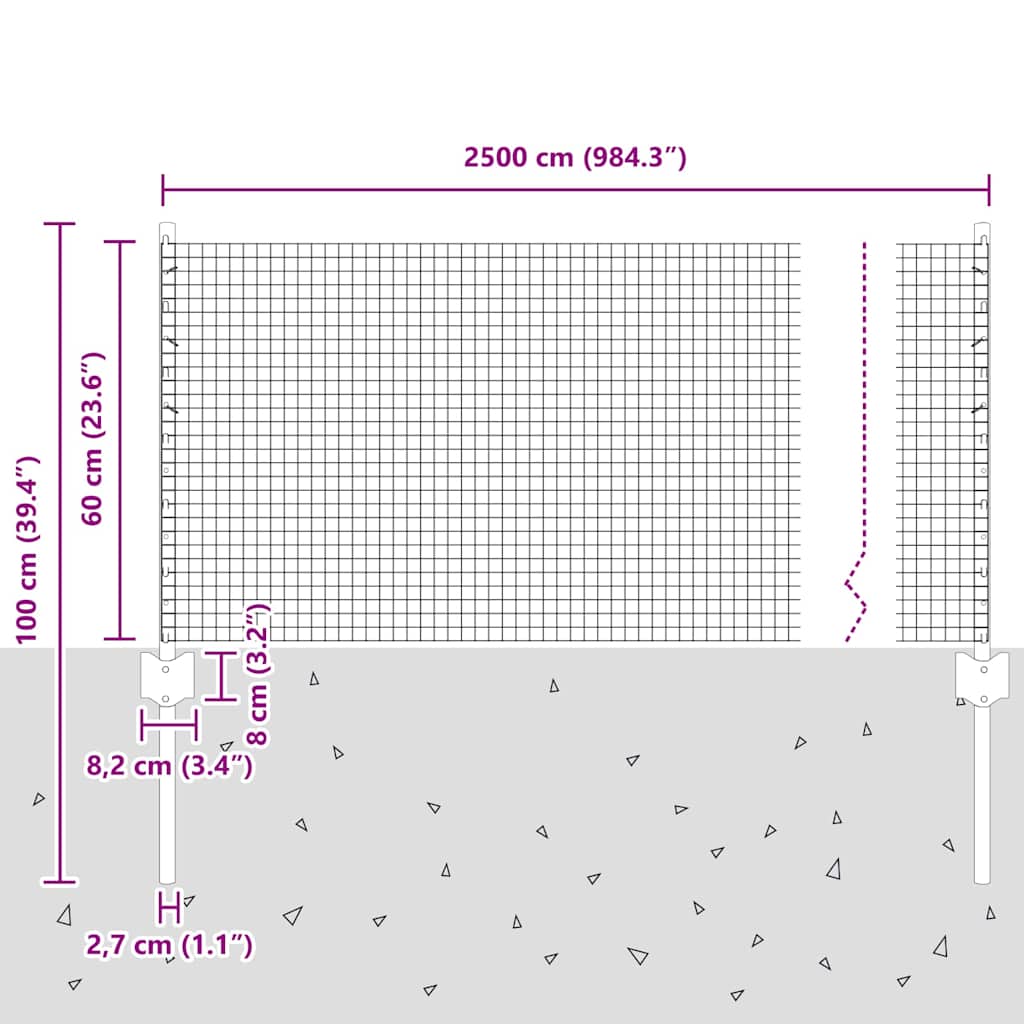 Fence with Post Silver 0.6 x 25 m Steel