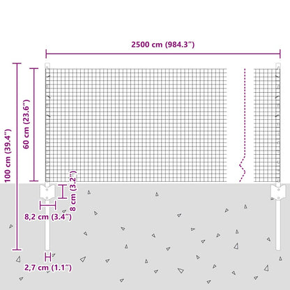 Fence with Post Silver 0.6 x 25 m Steel