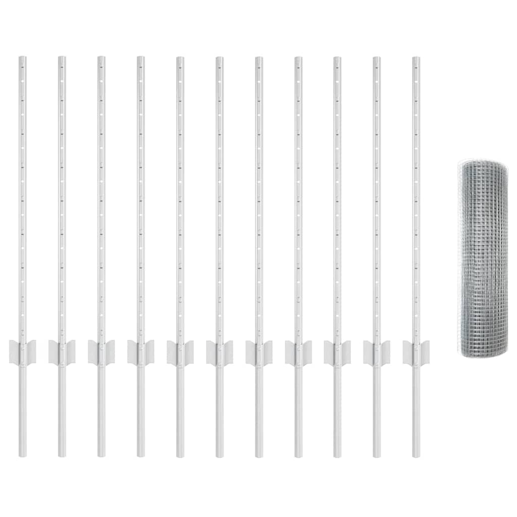 Fence with Post Silver 0.8 x 25 m Steel