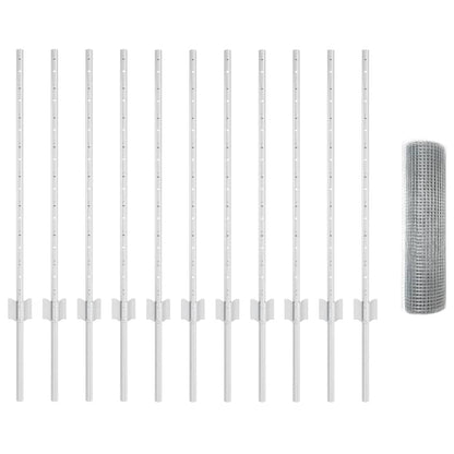 Fence with Post Silver 0.8 x 25 m Steel