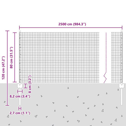 Fence with Post Silver 0.8 x 25 m Steel