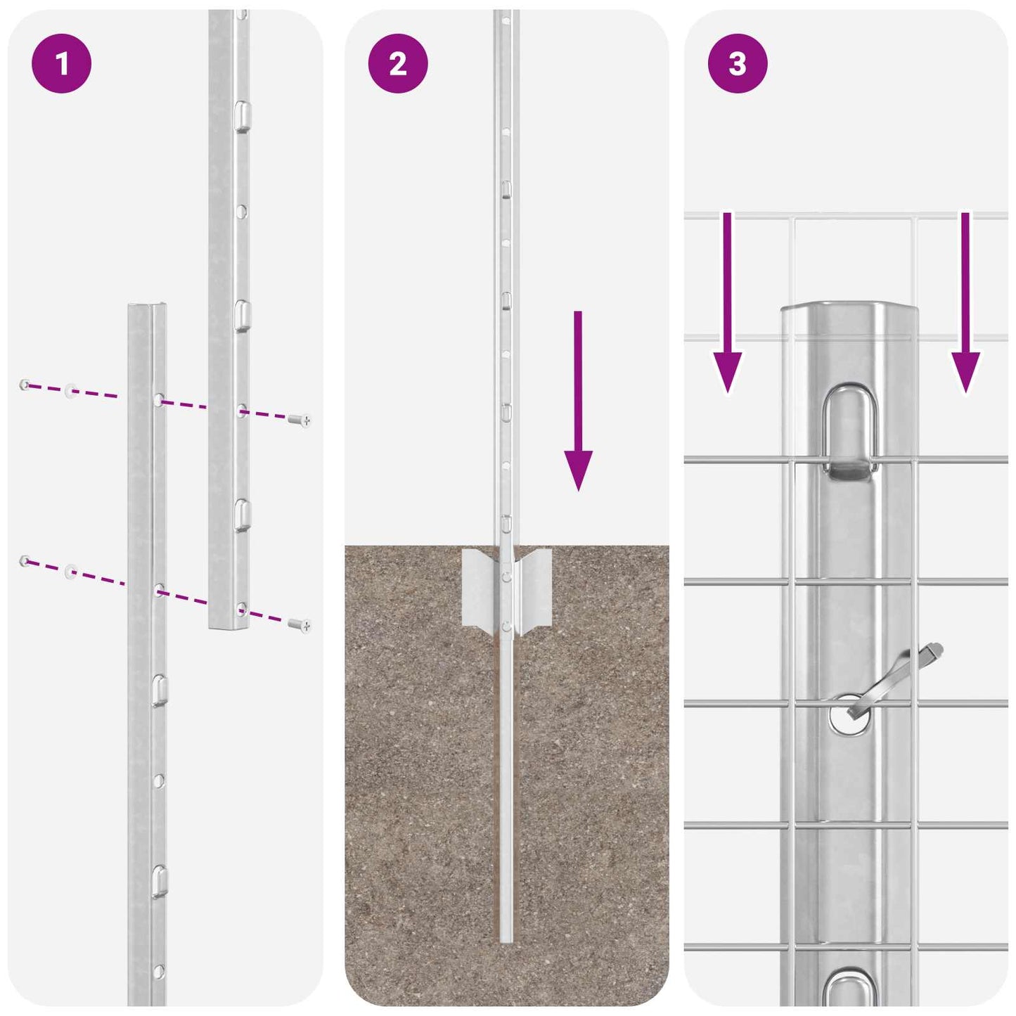 Fence with Post Silver 1 x 25 m Steel