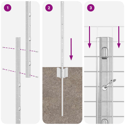 Fence with Post Silver 1 x 25 m Steel