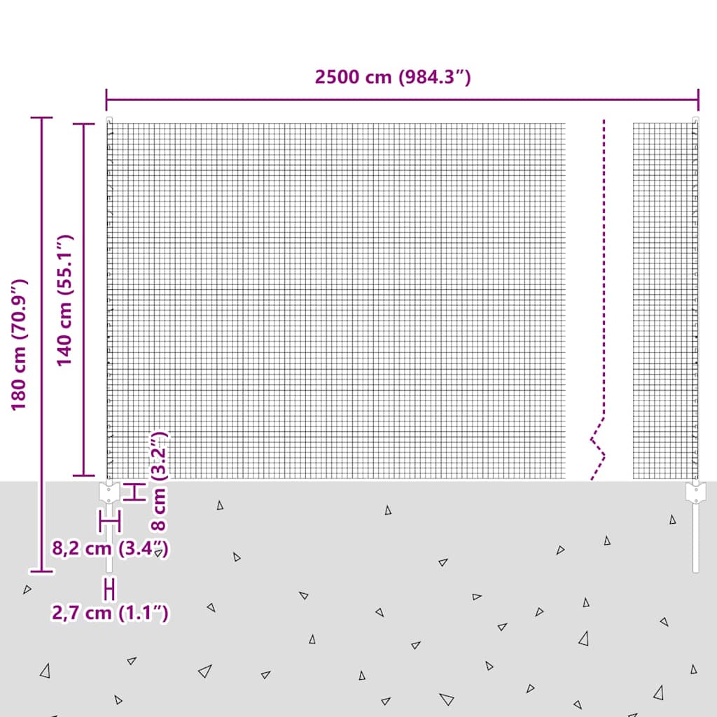 Welded Wire Fence with Post 25 x 1.4 m (W x H)