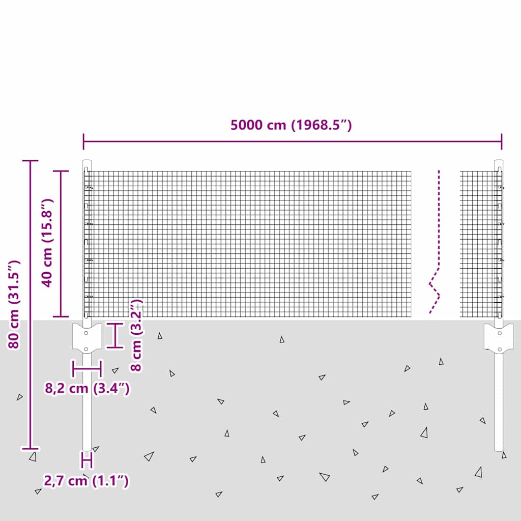 Welded Wire Fence with Post 50 x 0.4 m (W x H)