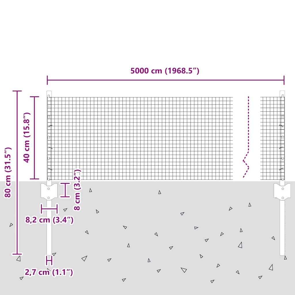 Welded Wire Fence with Post 50 x 0.4 m (W x H)