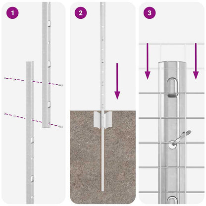 Fence with Post Silver 1.5 x 50 m Steel