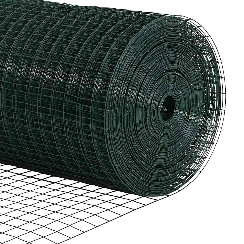 Welded Wire Fence with Posts 50 x 1 m PVC-Coated Steel Green