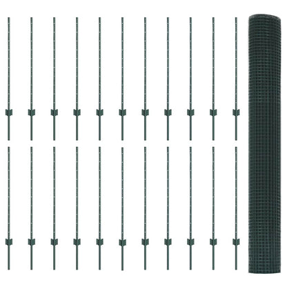 Welded Wire Fence with Posts 50 x 1 m PVC-Coated Steel Green