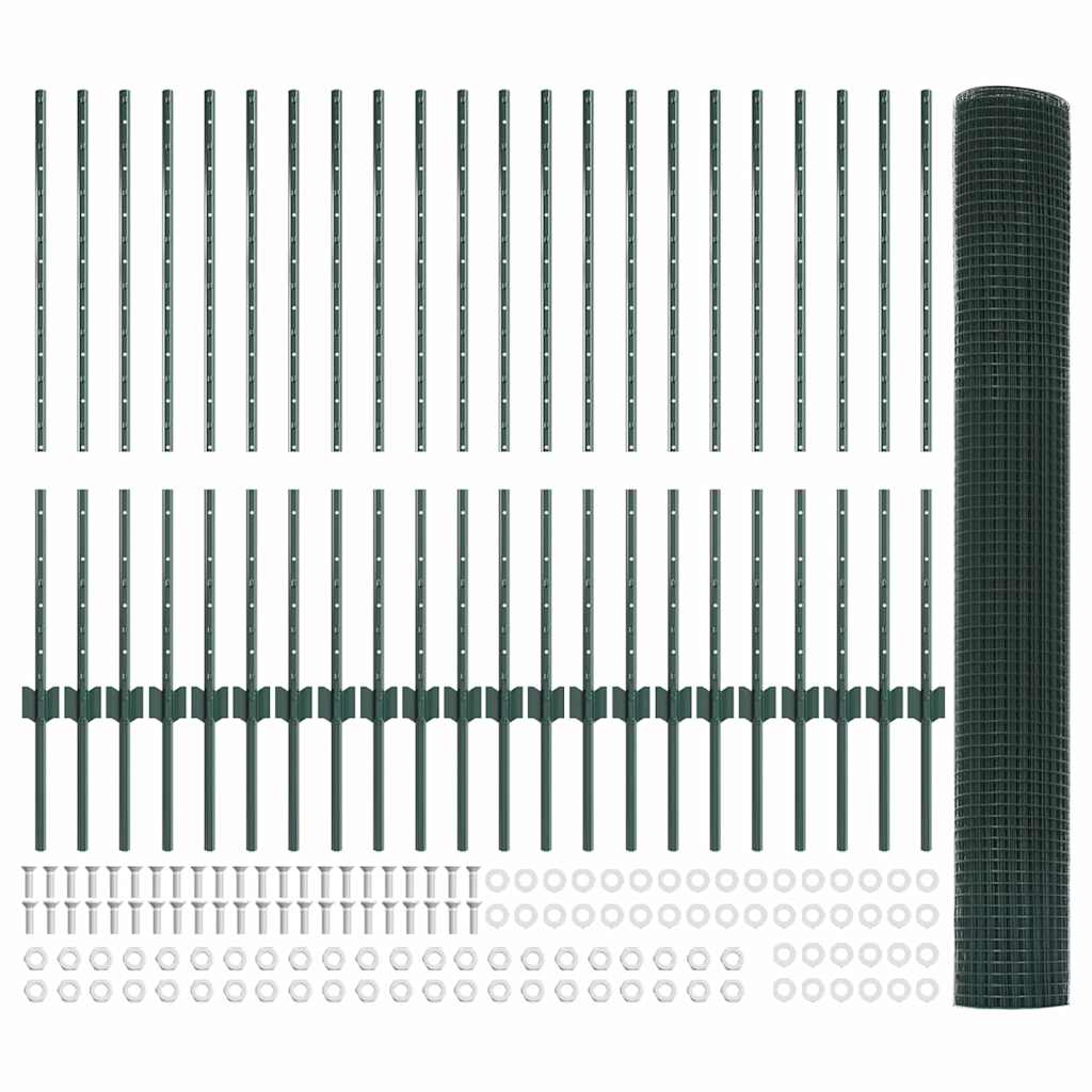 Welded Wire Fence with Posts 50 x 1 m PVC-Coated Steel Green