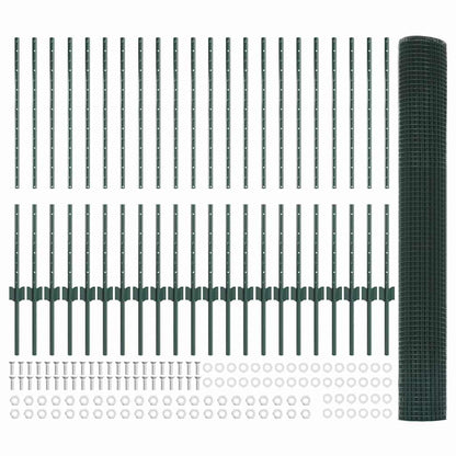 Welded Wire Fence with Posts 50 x 1 m PVC-Coated Steel Green