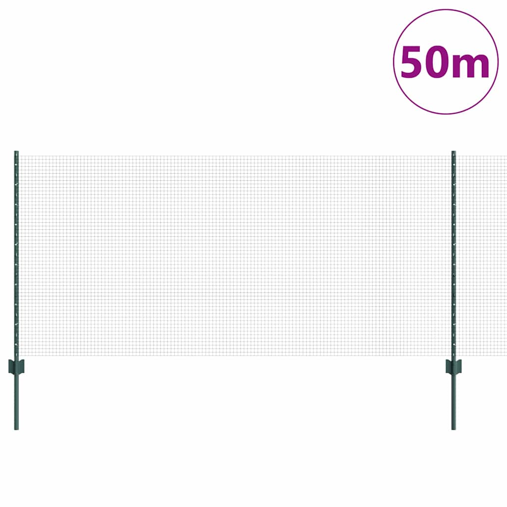 Welded Wire Fence with Posts 50 x 1 m PVC-Coated Steel Green