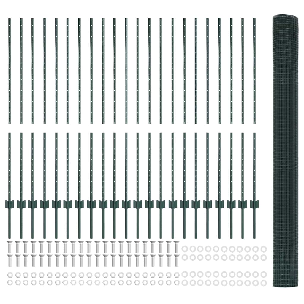 Fence with Post Green 1.4 x 50 m Steel and PVC