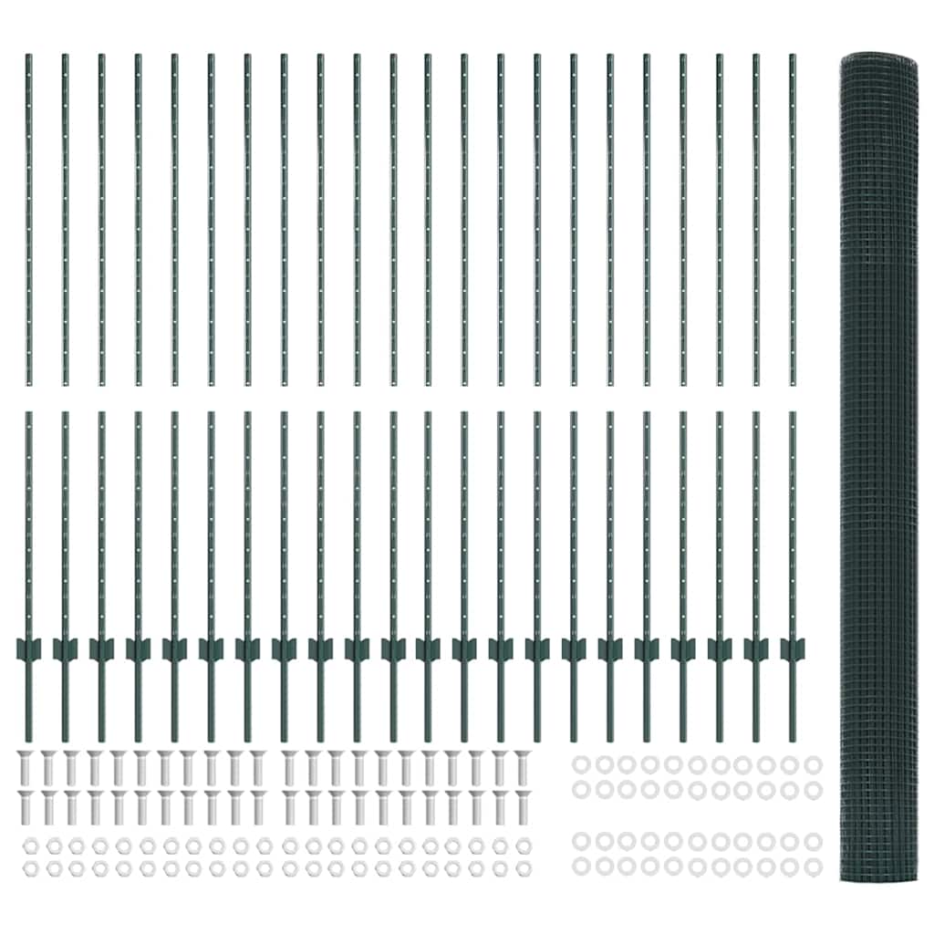 Fence with Post Green 1.5 x 50 m Steel and PVC