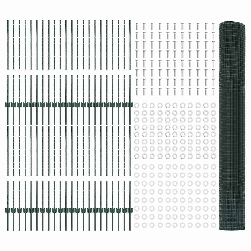 Fence with Post Green 1 x 100 m Steel and PVC