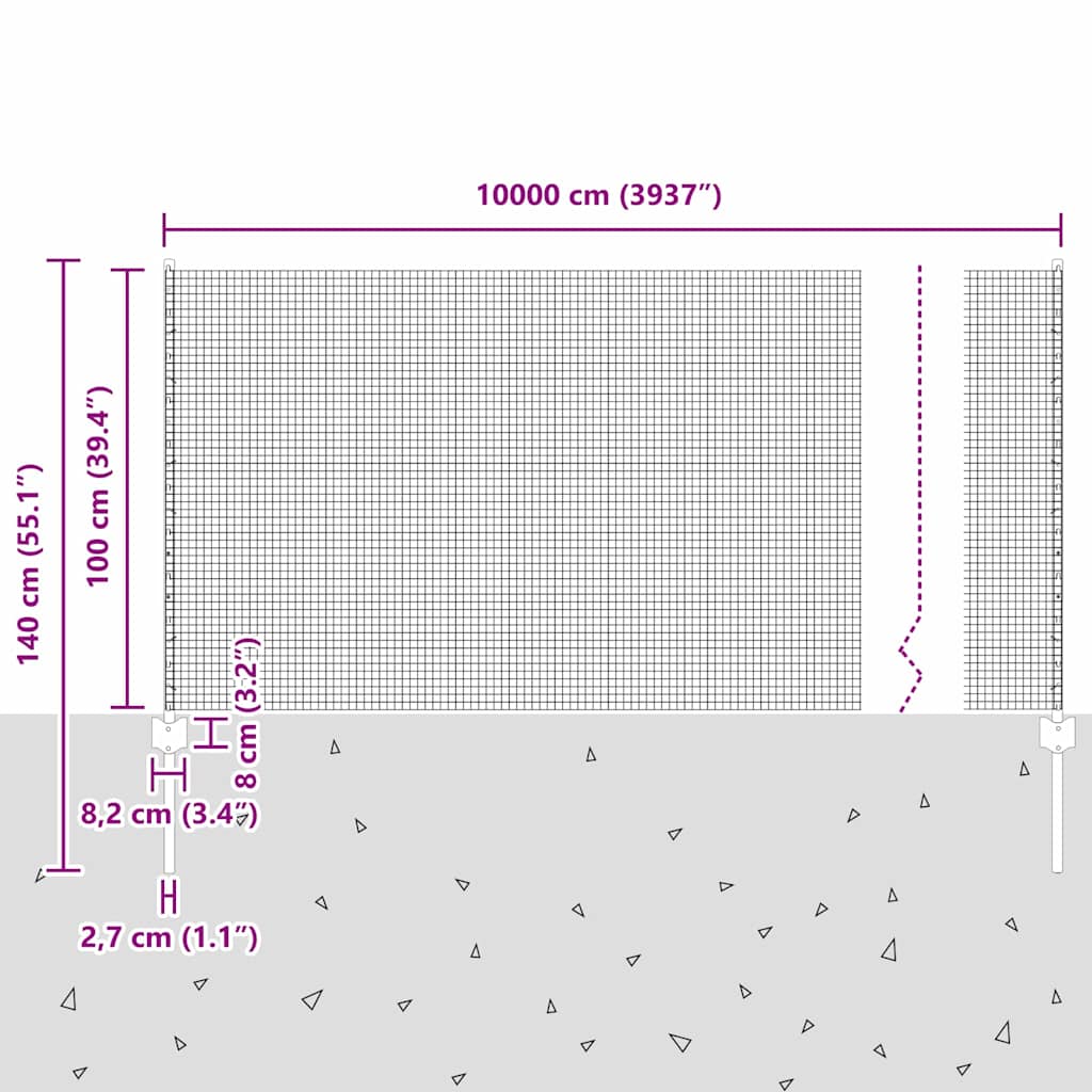 Fence with Post Green 1 x 100 m Steel and PVC