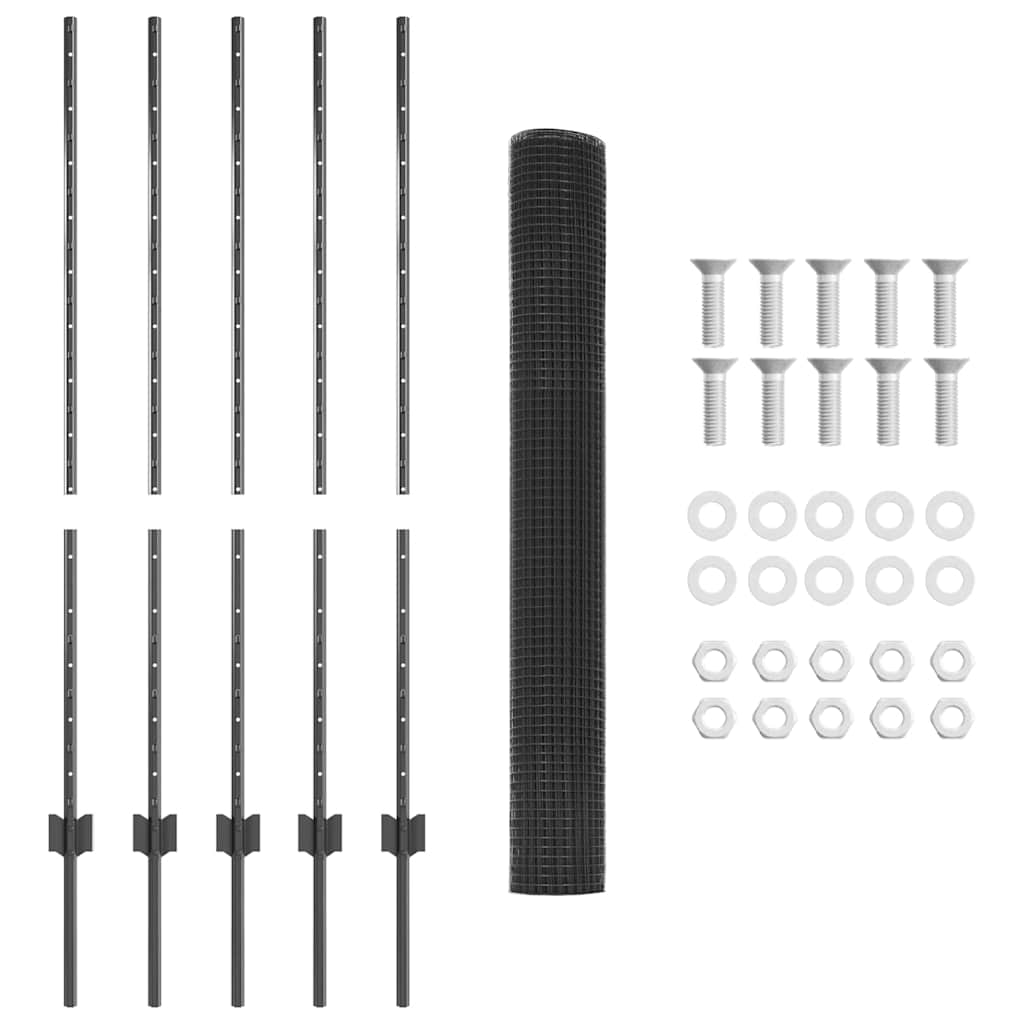 Welded Wire Fence with Post 10 x 1.2 m (W x H) PVC-Coated Steel