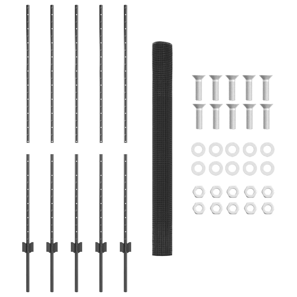 Fence with Post Grey 1.4 x 10 m Steel and PVC