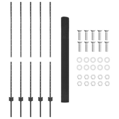 Fence with Post Grey 1.4 x 10 m Steel and PVC