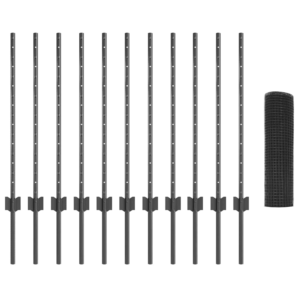 Welded Wire Fence with Post 25 x 0.8 m (W x H) PVC-Coated Steel