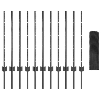 Welded Wire Fence with Post 25 x 0.8 m (W x H) PVC-Coated Steel