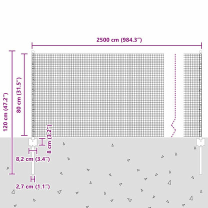 Welded Wire Fence with Post 25 x 0.8 m (W x H) PVC-Coated Steel