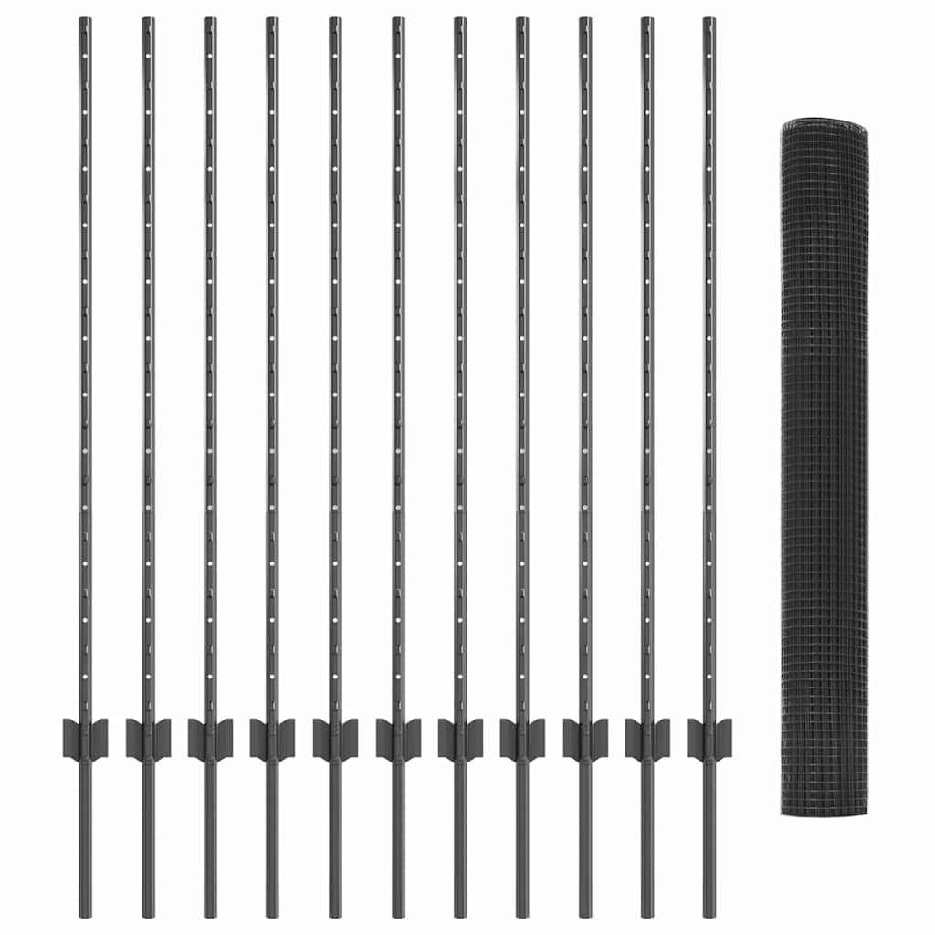 Welded Wire Fence with Post 25 x 1.2 m (W x H) PVC-Coated Steel