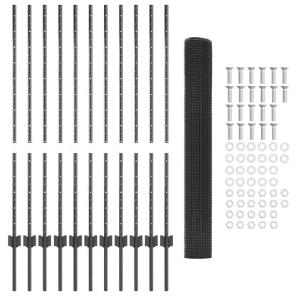 Fence with Post Grey 1.2 x 25 m Steel and PVC