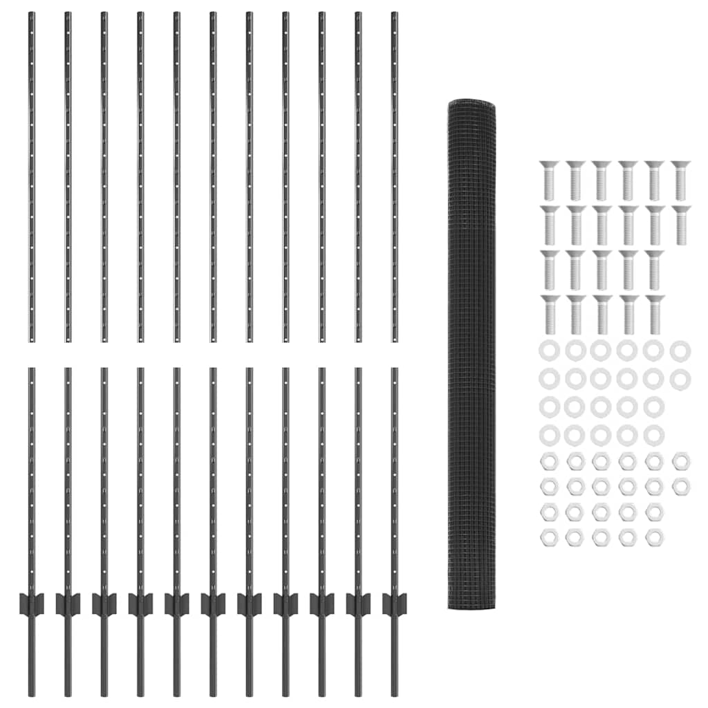 Fence with Post Grey 1.5 x 25 m Steel