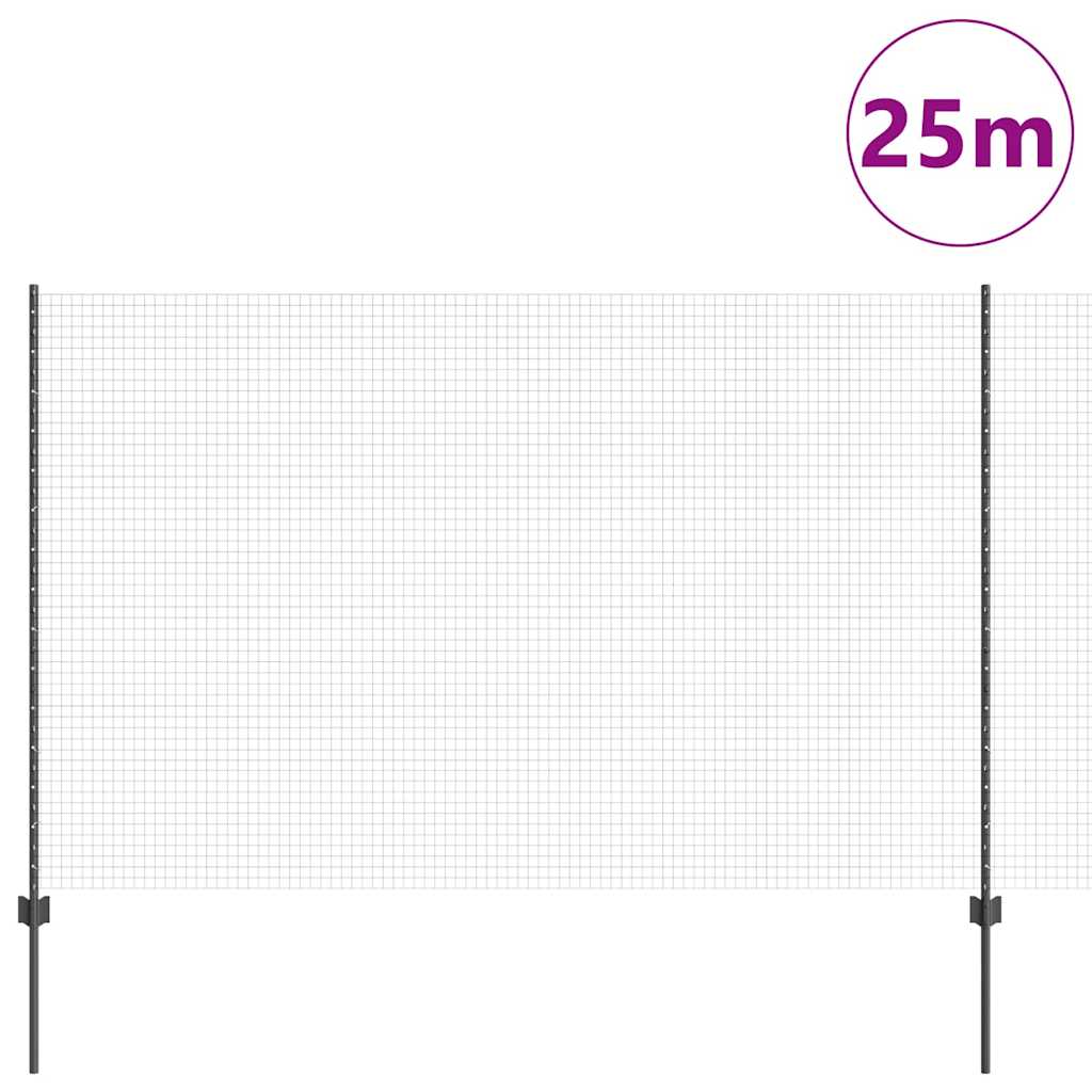 Fence with Post Grey 1.5 x 25 m Steel